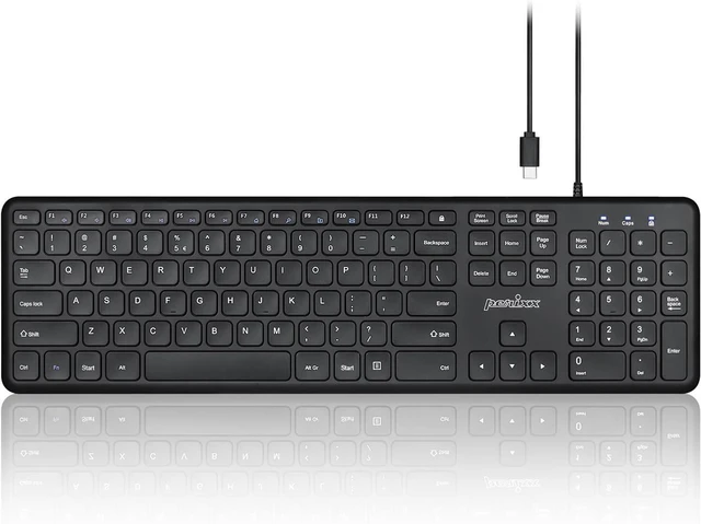 Main image of Perixx PERIBOARD-210C Wired Full-Size USB C Keyboard with Quiet Scissor Keys - Compatible with Mac, iPad, Windows, Chromebook, Tablets, Desktop, and Laptops - Black - US English (PB-210CBUS-11729)