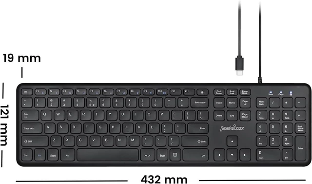Alt view image 2 of 7 - Perixx PERIBOARD-210C Wired Full-Size USB C Keyboard with Quiet Scissor Keys - Compatible with Mac, iPad, Windows, Chromebook, Tablets, Desktop, and Laptops - Black - US English (PB-210CBUS-11729)