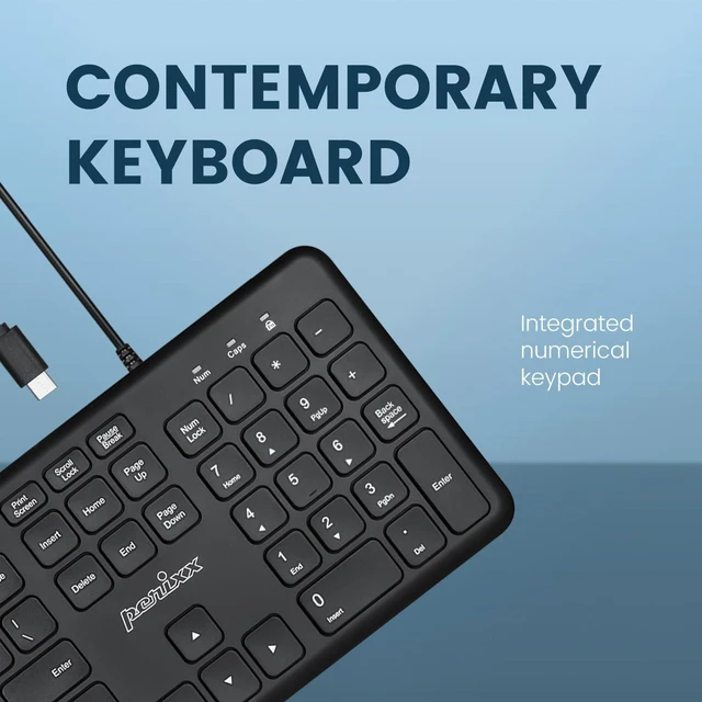 Alt view image 7 of 7 - Perixx PERIBOARD-210C Wired Full-Size USB C Keyboard with Quiet Scissor Keys - Compatible with Mac, iPad, Windows, Chromebook, Tablets, Desktop, and Laptops - Black - US English (PB-210CBUS-11729)