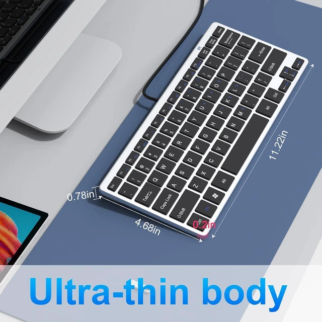 Alt view image 4 of 7 - Ultra-Slim 78keys USB Mini Wired Keyboard with Media Hotkeys for Apple Mac Pro, MacBook 56Pro/ iMac, Air, Mac mini, Laptop Computers, Windows PC 11/10/8/7, with USB-A to C OTG Adapter, Silver Black