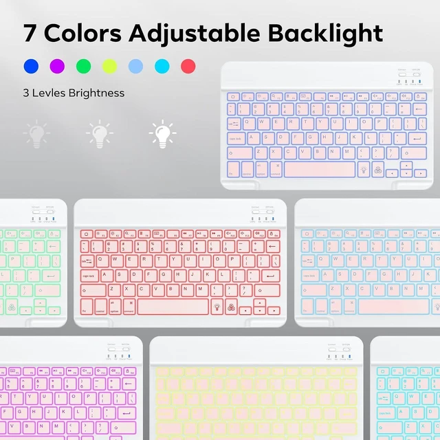 Alt view image 5 of 7 - OMOTON 7-Color Backlit Keyboard, Rechargeable Ultra-Slim for iPad, Pink | Multi-Color Backlight·Rechargeable 400mAh·Scissor-Switch Keys·Ultra-Thin O.5cm· Auto-Off Save·Quiet Typing·Fits iPad,iPhone