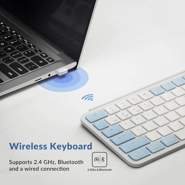 Alt view image 3 of 7 - Keychron B1 Pro Ultra-Slim ZMK/Launcher Wireless Bluetooth 2.4 GHz/Wired Connection Keyboard for Mac Windows Linux - Retro Blue