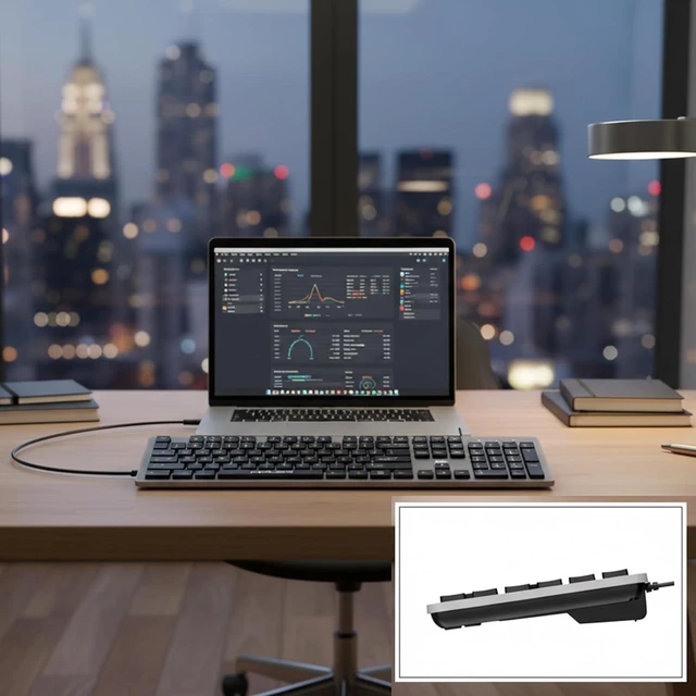 Alt view image 6 of 7 - Wired Keyboard with Cover, 104 Keys Laser-Etched Non-Fade Letter | 1.6m USB-A Cord, Spill-Resistant with dust-proof film, Full Size for Windows Mac PC Laptop, Office Home Business Programming