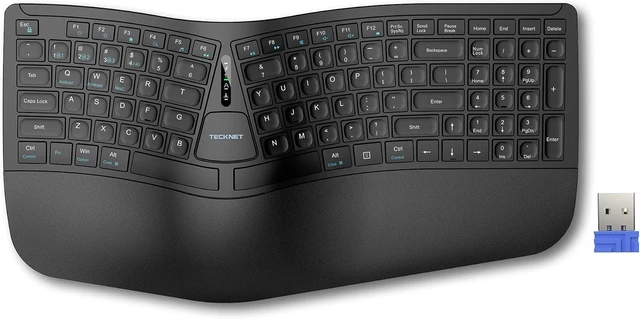 Main image of TECKNET Wireless Ergonomic Keyboard Rechargeable, 2.4G+Bluetooth Ergo Cordless USB Computer Keyboard, Wrist Rest, Natural Typing, Stain-Resistant Fabric, Compatible For Windows Computer Desktop Laptop