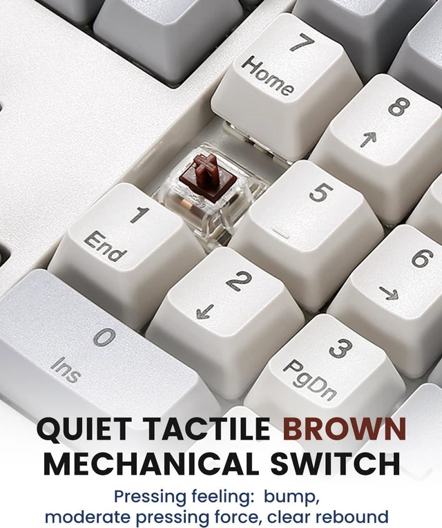 Alt view image 2 of 7 - Perixx PERIBOARD-108M, Wired Mechanical Full-Size USB Keyboard - Brown Tactile Switch - Classic Retro Gray/White Color - US English