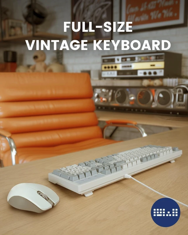 Alt view image 6 of 7 - Perixx PERIBOARD-108M, Wired Mechanical Full-Size USB Keyboard - Brown Tactile Switch - Classic Retro Gray/White Color - US English