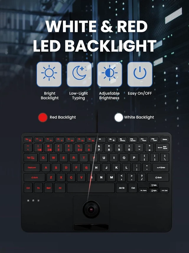 Alt view image 3 of 7 - Perixx PERIBOARD-427 US, Wired Backlit USB Keyboard with Trackball - White and Red Backlit Feature - Compact 11.18x7.17x1.1 Inches Dimension - Build-in 2 USB Hubs - US English