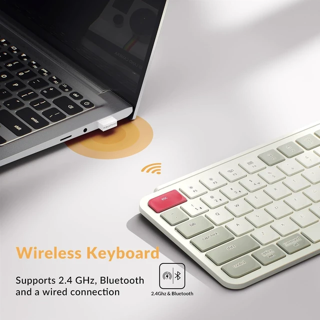Alt view image 2 of 7 - Keychron B1 Pro Ultra-Slim ZMK/Launcher Wireless Bluetooth 2.4 GHz/Wired Connection Keyboard for Mac Windows Linux - Retro Red