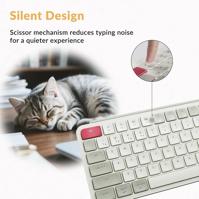 Alt view image 3 of 7 - Keychron B1 Pro Ultra-Slim ZMK/Launcher Wireless Bluetooth 2.4 GHz/Wired Connection Keyboard for Mac Windows Linux - Retro Red
