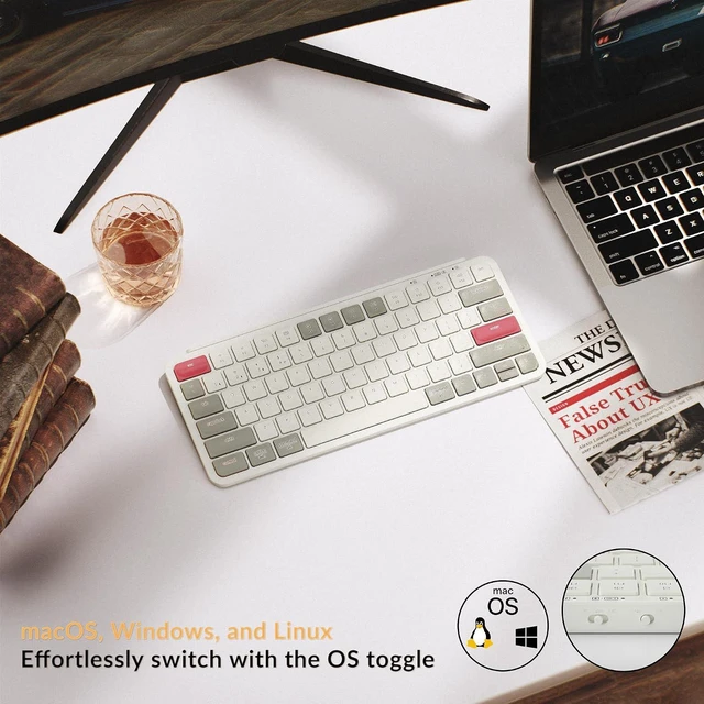 Alt view image 6 of 7 - Keychron B1 Pro Ultra-Slim ZMK/Launcher Wireless Bluetooth 2.4 GHz/Wired Connection Keyboard for Mac Windows Linux - Retro Red