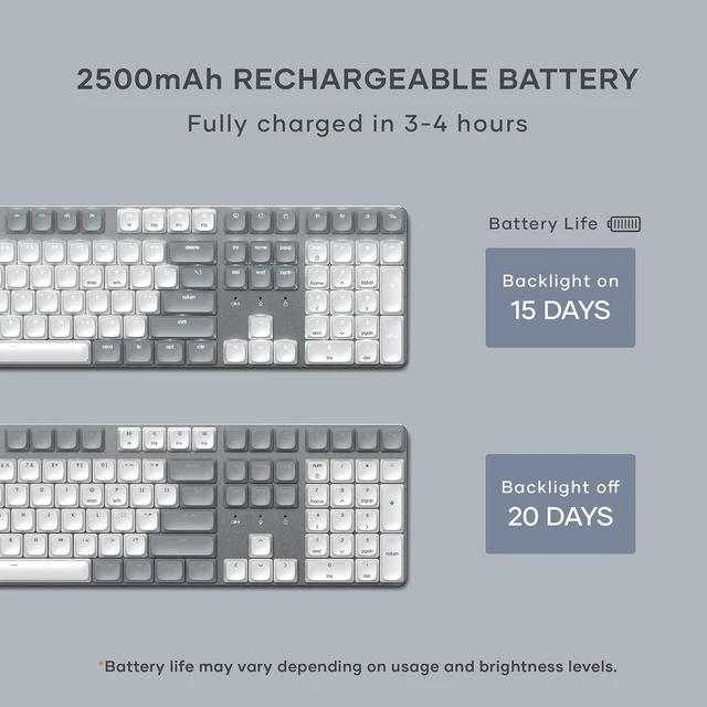 Alt view image 5 of 7 - Satechi SM3 Mechanical Keyboard, White LED Backlit, Light Gray/White | 108 Keys Full Size, Wired and Bluetooth, for Mac and Windows