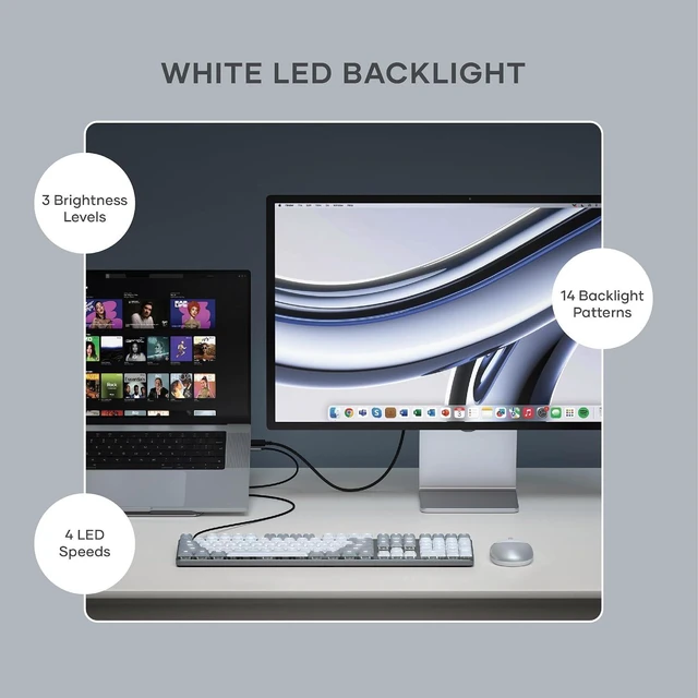 Alt view image 6 of 7 - Satechi SM3 Mechanical Keyboard, White LED Backlit, Light Gray/White | 108 Keys Full Size, Wired and Bluetooth, for Mac and Windows