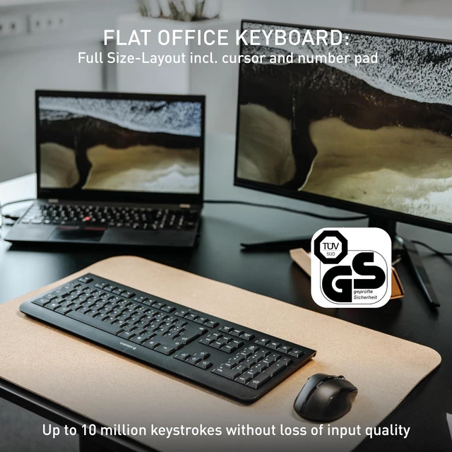 Alt view image 2 of 6 - CHERRY KW 3000, Wireless Keyboard with Number Keypad, US International Layout (QWERTY), 2.4 GHz Radio Connection, Silent Keys, Flat Design, Battery Operated, Black