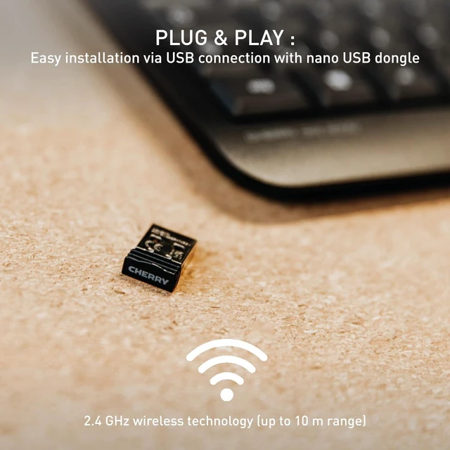 Alt view image 3 of 6 - CHERRY KW 3000, Wireless Keyboard with Number Keypad, US International Layout (QWERTY), 2.4 GHz Radio Connection, Silent Keys, Flat Design, Battery Operated, Black