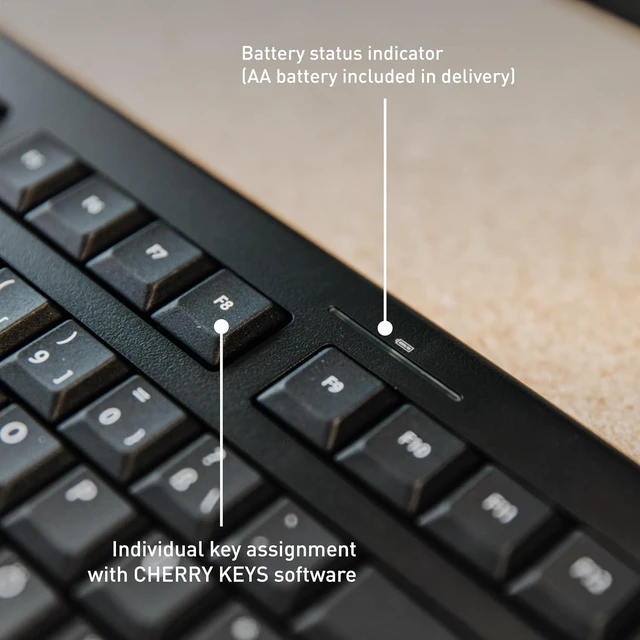 Alt view image 5 of 6 - CHERRY KW 3000, Wireless Keyboard with Number Keypad, US International Layout (QWERTY), 2.4 GHz Radio Connection, Silent Keys, Flat Design, Battery Operated, Black