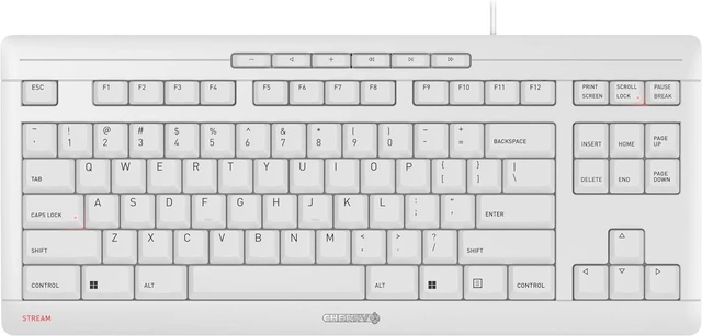 Main image of Cherry Stream Keyboard TKL, Wired Keyboard Without Number Pad, Whisper Quiet Keys, Unique Typing Feel, Slim Design, SX Scissor Switches, QWERTY, White-Gray