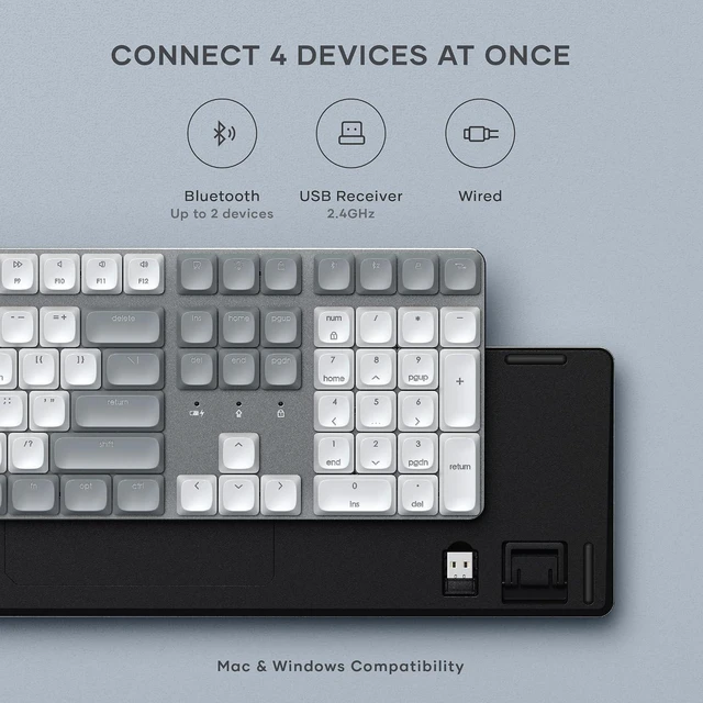 Alt view image 3 of 7 - Satechi SM3 Mechanical Keyboard, White LED Backlit, Light Gray/White | 108 Keys Full Size, Wired and Bluetooth, for Mac and Windows