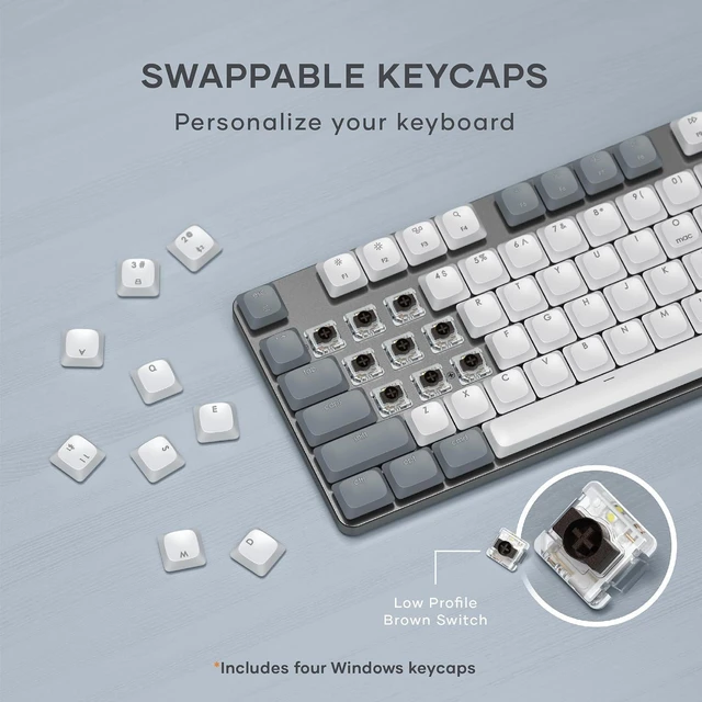 Alt view image 4 of 7 - Satechi SM3 Mechanical Keyboard, White LED Backlit, Light Gray/White | 108 Keys Full Size, Wired and Bluetooth, for Mac and Windows