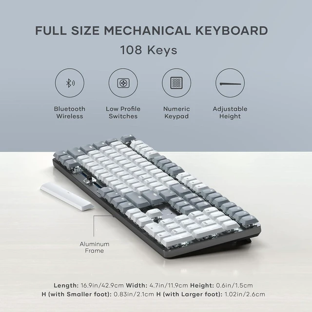 Alt view image 7 of 7 - Satechi SM3 Mechanical Keyboard, White LED Backlit, Light Gray/White | 108 Keys Full Size, Wired and Bluetooth, for Mac and Windows