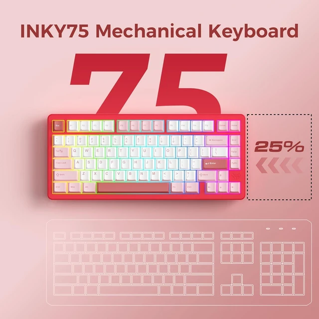 Alt view image 2 of 7 - MK INKY75 Mechanical Keyboard with Full Aluminum Wireless Mechanical Gaming Keyboard, 75% Layout Mechanical Keyboard BT/2.4G/USB-C,Hot Swappable, Creamy Sounding, RGB/PP/4000mAh(Very Raspberry)
