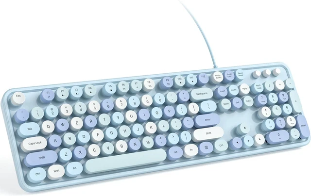 Main image of KNOWSQT Wired Computer Keyboard - Blue Colorful Full-Size Round Keycaps Typewriter Keyboards for Windows, Laptop, PC, Desktop, Mac
