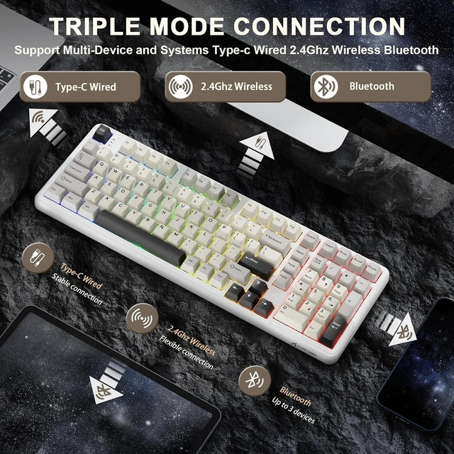 Alt view image 3 of 7 - ATTACK SHARK X98 Wireless Mechanical Keyboard,Tri-Mode BT5.0/2.4GHz/USB-C Hot-Swappable,Gasket Mount with Pre-lubed Linear Switches,PBT Keycaps,RGB Backlit Gaming Keyboard for PC/Tablet/PS5/Xbox