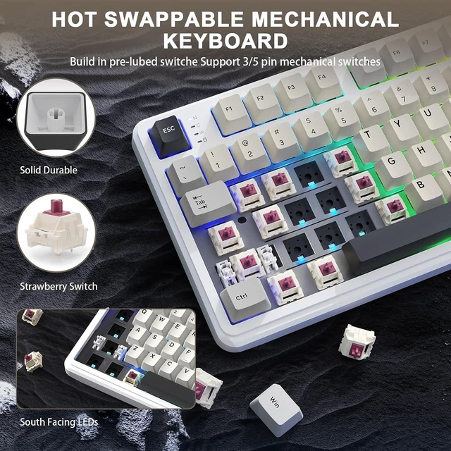 Alt view image 5 of 7 - ATTACK SHARK X98 Wireless Mechanical Keyboard,Tri-Mode BT5.0/2.4GHz/USB-C Hot-Swappable,Gasket Mount with Pre-lubed Linear Switches,PBT Keycaps,RGB Backlit Gaming Keyboard for PC/Tablet/PS5/Xbox