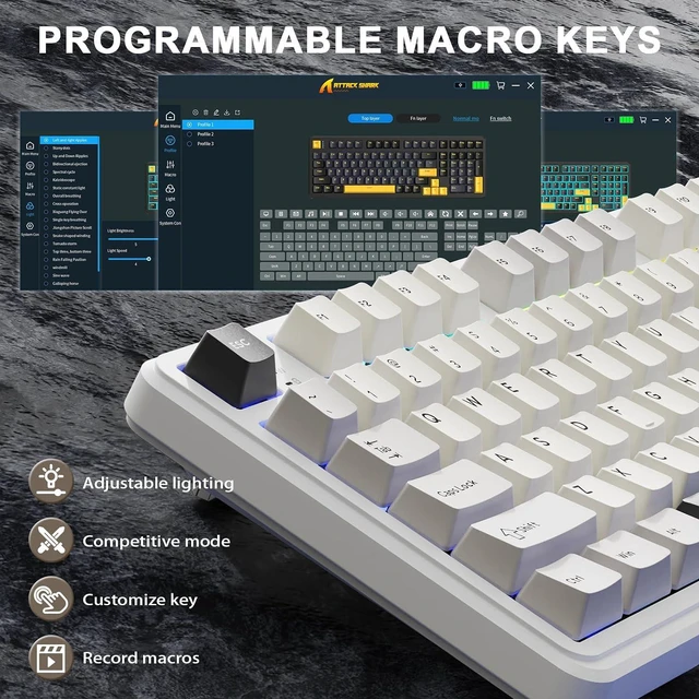Alt view image 7 of 7 - ATTACK SHARK X98 Wireless Mechanical Keyboard,Tri-Mode BT5.0/2.4GHz/USB-C Hot-Swappable,Gasket Mount with Pre-lubed Linear Switches,PBT Keycaps,RGB Backlit Gaming Keyboard for PC/Tablet/PS5/Xbox