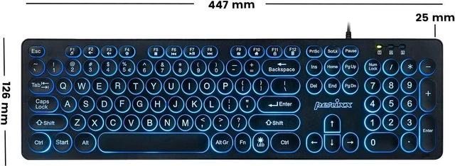 Alt view image 3 of 7 - Perixx PERIBOARD-317R Wired Backlit USB Keyboard - Big Print Letter - Tri-Color Illuminated LED - Stylish Round Keycaps - US English