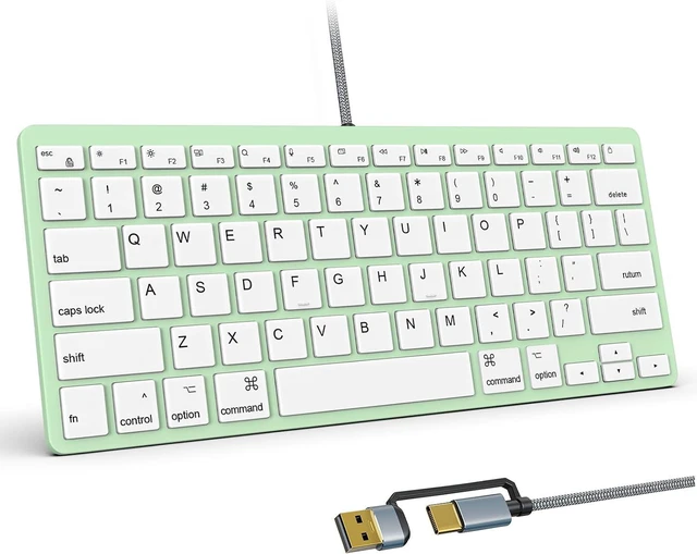 Main image of Ultra-Slim Wired Keyboard for Apple Mac, USB & Type-C Conversion Cable, 78 Scissor Keys, Media Hotkeys, Compatible with MacBook, iMac Mini&Pro, Laptop Computers, Windows Desktop PC, Green