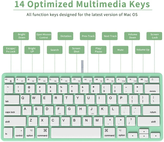 Alt view image 3 of 6 - Ultra-Slim Wired Keyboard for Apple Mac, USB & Type-C Conversion Cable, 78 Scissor Keys, Media Hotkeys, Compatible with MacBook, iMac Mini&Pro, Laptop Computers, Windows Desktop PC, Green
