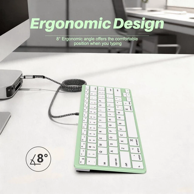 Alt view image 4 of 6 - Ultra-Slim Wired Keyboard for Apple Mac, USB & Type-C Conversion Cable, 78 Scissor Keys, Media Hotkeys, Compatible with MacBook, iMac Mini&Pro, Laptop Computers, Windows Desktop PC, Green