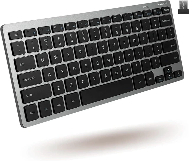 Main image of Macally Small Wireless Keyboard | Mini Keyboard for PC - Slim, Quiet & Portable for Laptop, Desktop PC, Surface, Chromebook - Space Gray