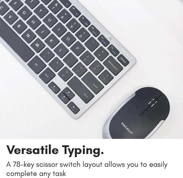 Alt view image 5 of 7 - Macally Small Wireless Keyboard | Mini Keyboard for PC - Slim, Quiet & Portable for Laptop, Desktop PC, Surface, Chromebook - Space Gray