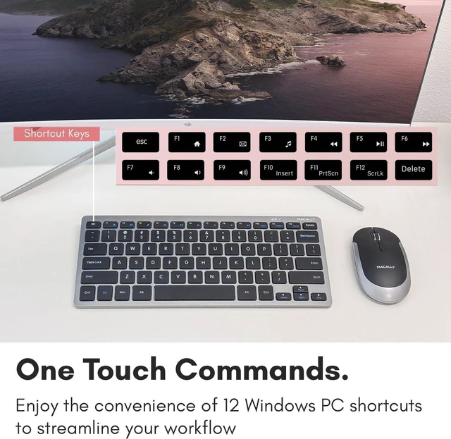 Alt view image 6 of 7 - Macally Small Wireless Keyboard | Mini Keyboard for PC - Slim, Quiet & Portable for Laptop, Desktop PC, Surface, Chromebook - Space Gray