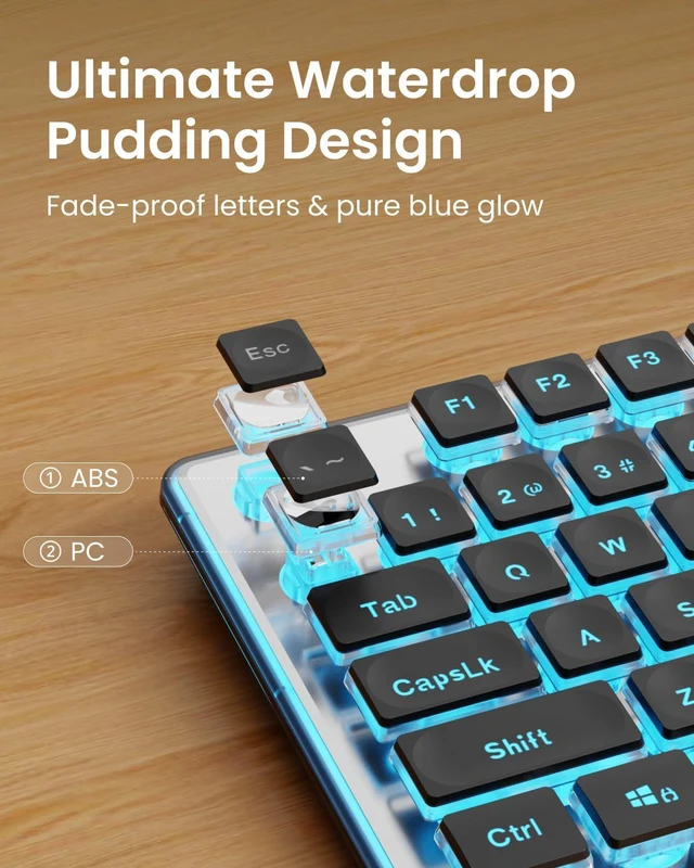 Alt view image 2 of 7 - Wired Keyboard with Blue Backlight Pudding Keycaps, Full Size, Black | Quiet Computer Keyboard Easy-to-Read, Never Fade, Metal Panel, USB Cute Desk Setup for Windows PC Desktop, EWEADN