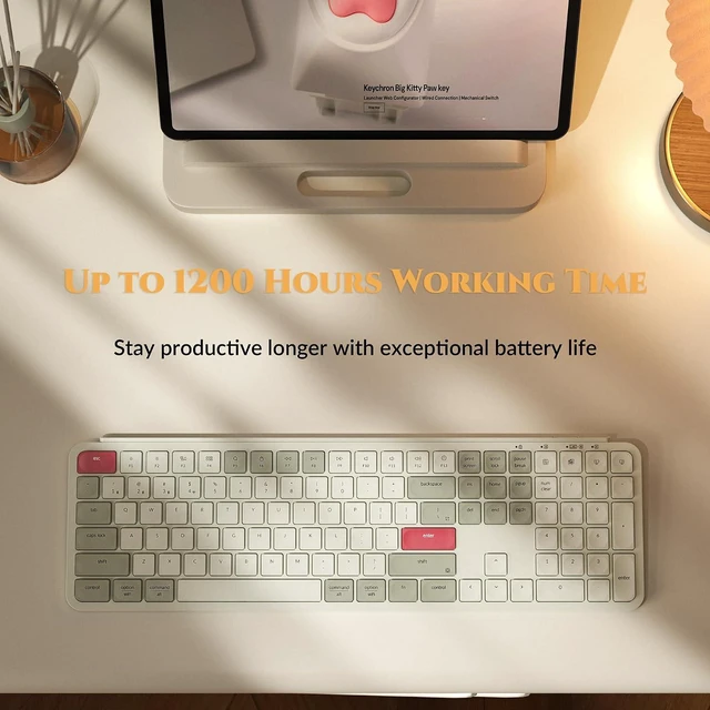 Alt view image 2 of 7 - Keychron B6 Pro Ultra-Thin Wireless Keyboard - 1200H Battery, Tri-Mode (2.4G/Bluetooth 5.2/USB-C), Programmable Keys, Full Size with Num Pad for Mac/Windows/Linux (Retro Red)