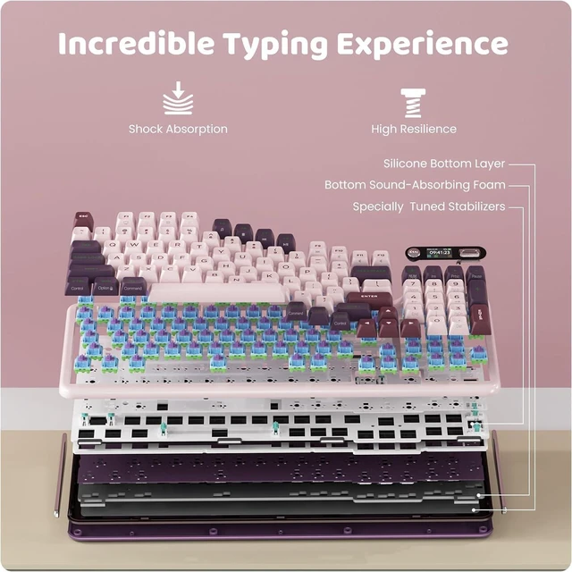 Alt view image 4 of 7 - KZZI Z98 Wireless Mechanical Keyboard, Smart Display & Knob, BT5.0/2.4GHz/USB-C, Hot Swappable Custom Keyboard, Pre-lubed Linear Switches, Gasket Mount, RGB Creamy Gaming Keyboard