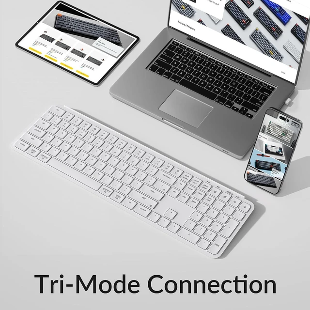 Alt view image 3 of 7 - Keychron B6 Pro Ultra-Thin Wireless Keyboard - 1200H Battery, Tri-Mode (2.4G/Bluetooth 5.2/USB-C), Programmable Keys, Full Size with Num Pad for Mac/Windows/Linux (Ivory White)