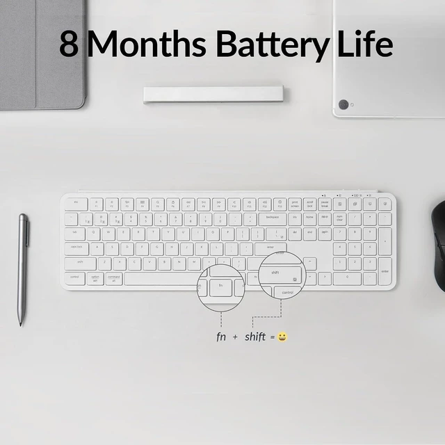 Alt view image 5 of 7 - Keychron B6 Pro Ultra-Thin Wireless Keyboard - 1200H Battery, Tri-Mode (2.4G/Bluetooth 5.2/USB-C), Programmable Keys, Full Size with Num Pad for Mac/Windows/Linux (Ivory White)