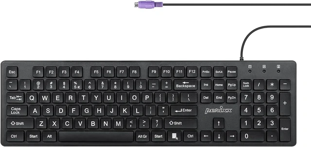 Main image of Perixx PERIBOARD-117P Wired PS2 Full Size Keyboard - Big Print Letters - Black - US English