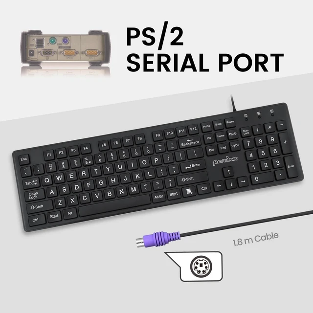 Alt view image 3 of 7 - Perixx PERIBOARD-117P Wired PS2 Full Size Keyboard - Big Print Letters - Black - US English