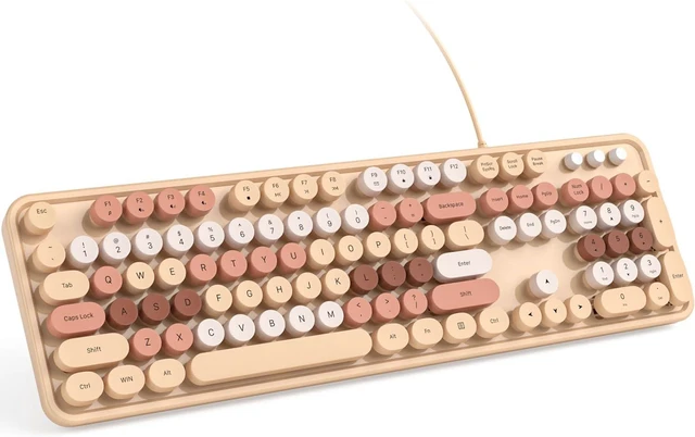 Main image of KNOWSQT Wired Computer Keyboard - Milk Tea Colorful Full-Size Round Keycaps Typewriter Keyboards for Windows, Laptop, PC, Desktop, Mac