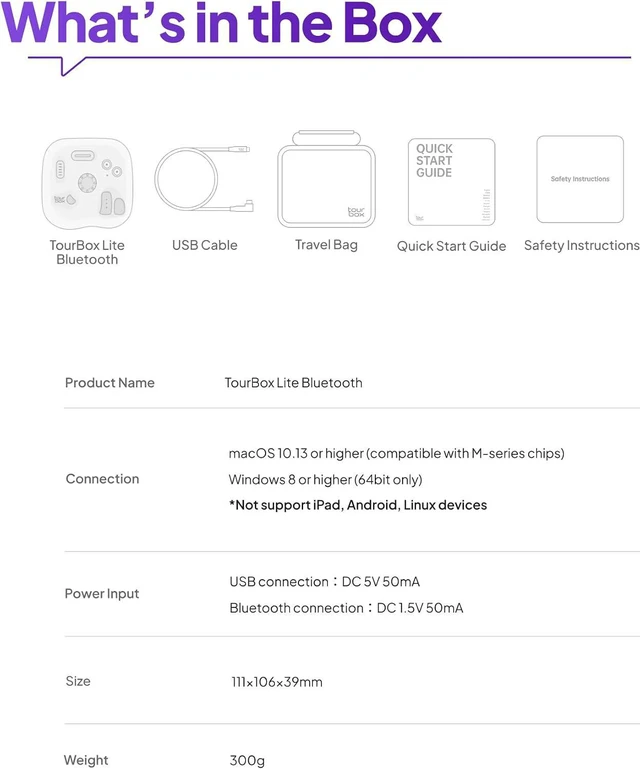 Alt view image 3 of 7 - TourBox Lite Bluetooth - Compact Editing Keyboard, Macro Controller with Custom Software, Cable, Travel Bag for Digital Artist, Photographer, Editor, and Content Creator (Black)