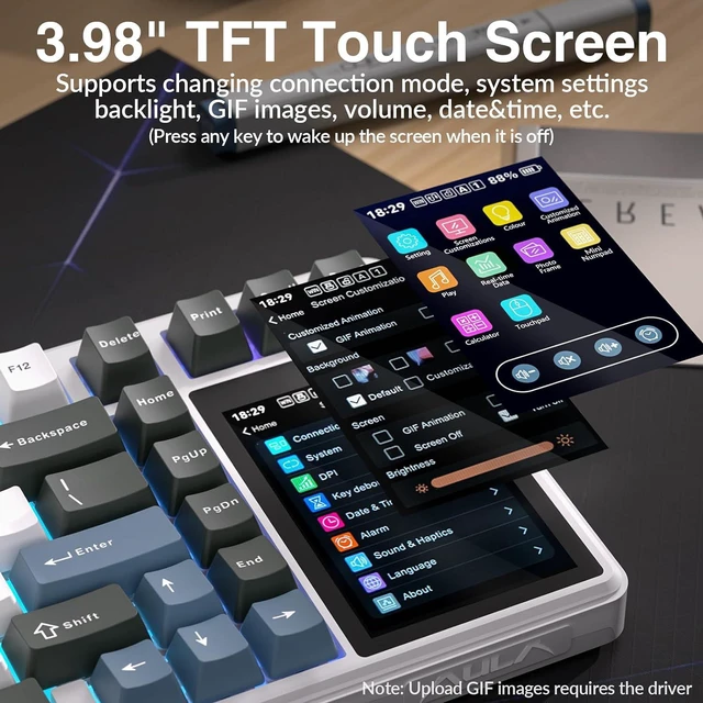 Alt view image 3 of 7 - Aula L99 Wireless Mechanical Gaming Creamy Keyboard with Smart Touch Screen | Tri-Mode Hot Swappable Custom Keyboard,RGB Backlit,PBT Keycap,Gasket Mount Creamy Sounding Keyboards for Office PC,84 Keys