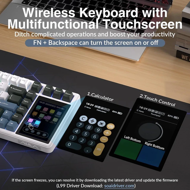 Alt view image 4 of 7 - Aula L99 Wireless Mechanical Gaming Creamy Keyboard with Smart Touch Screen | Tri-Mode Hot Swappable Custom Keyboard,RGB Backlit,PBT Keycap,Gasket Mount Creamy Sounding Keyboards for Office PC,84 Keys