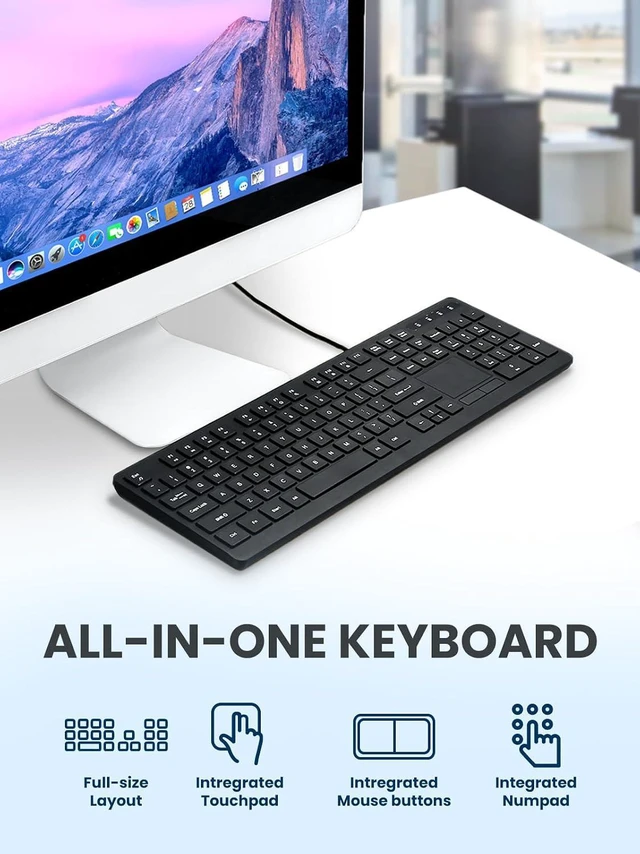 Alt view image 7 of 7 - Perixx PERIBOARD-513III Wired Full-Size Keyboard with Integrated Touchpad - Quiet Scissor Keys - Multimedia Hotkeys - US Layout