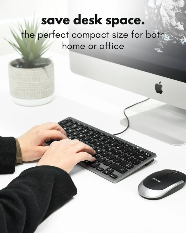 Alt view image 2 of 7 - Macally Small Wired Keyboard for Mac and PC (Dual USB C + A) - Save Space, 78-Key Layout with 13 Shortcuts, Type C - Compact USB C Keyboard for MacBook, iMac, iPad, iPhone - Space Gray