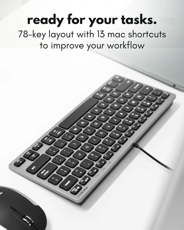 Alt view image 4 of 7 - Macally Small Wired Keyboard for Mac and PC (Dual USB C + A) - Save Space, 78-Key Layout with 13 Shortcuts, Type C - Compact USB C Keyboard for MacBook, iMac, iPad, iPhone - Space Gray