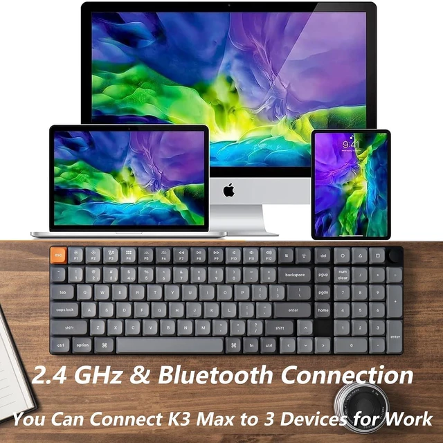 Alt view image 4 of 7 - Keychron K17 Max Custom Mechanical Keyboard, Programmable Knob Ultra-Slim 96% Layout, Bluetooth/2.4 GHz/Wired with White Backlight Low-Profile Gateron Red Switch for Mac Windows Linux